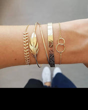 Load image into Gallery viewer, Stacked gold fashion jewelry bracelets
